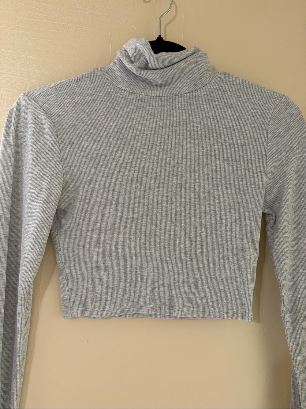 Garage Light Gray Ribbed Cropped Turtleneck Long Sleeve Top